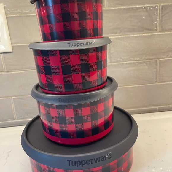Tupperware 4 pc Buffalo Plaid canister set - Picture 3 of 4